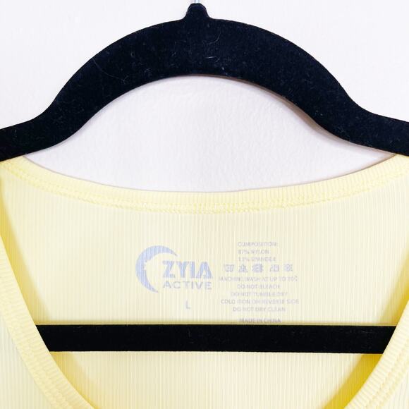 Zyia Active Ribbed Parallel Tank Top Yellow Large L Crew Neck Workout Stretch - Picture 7 of 9